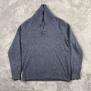 J. Crew Sweater Mens Medium Blue Heather Lambswool Blend Shawl‎ Collar Button